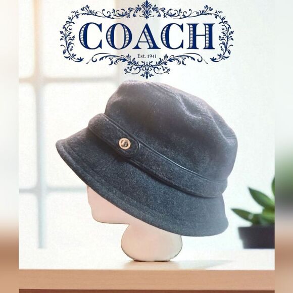 Coach Wool Dark Gray Bucket Hat Classic Design M/L - Picture 1 of 8